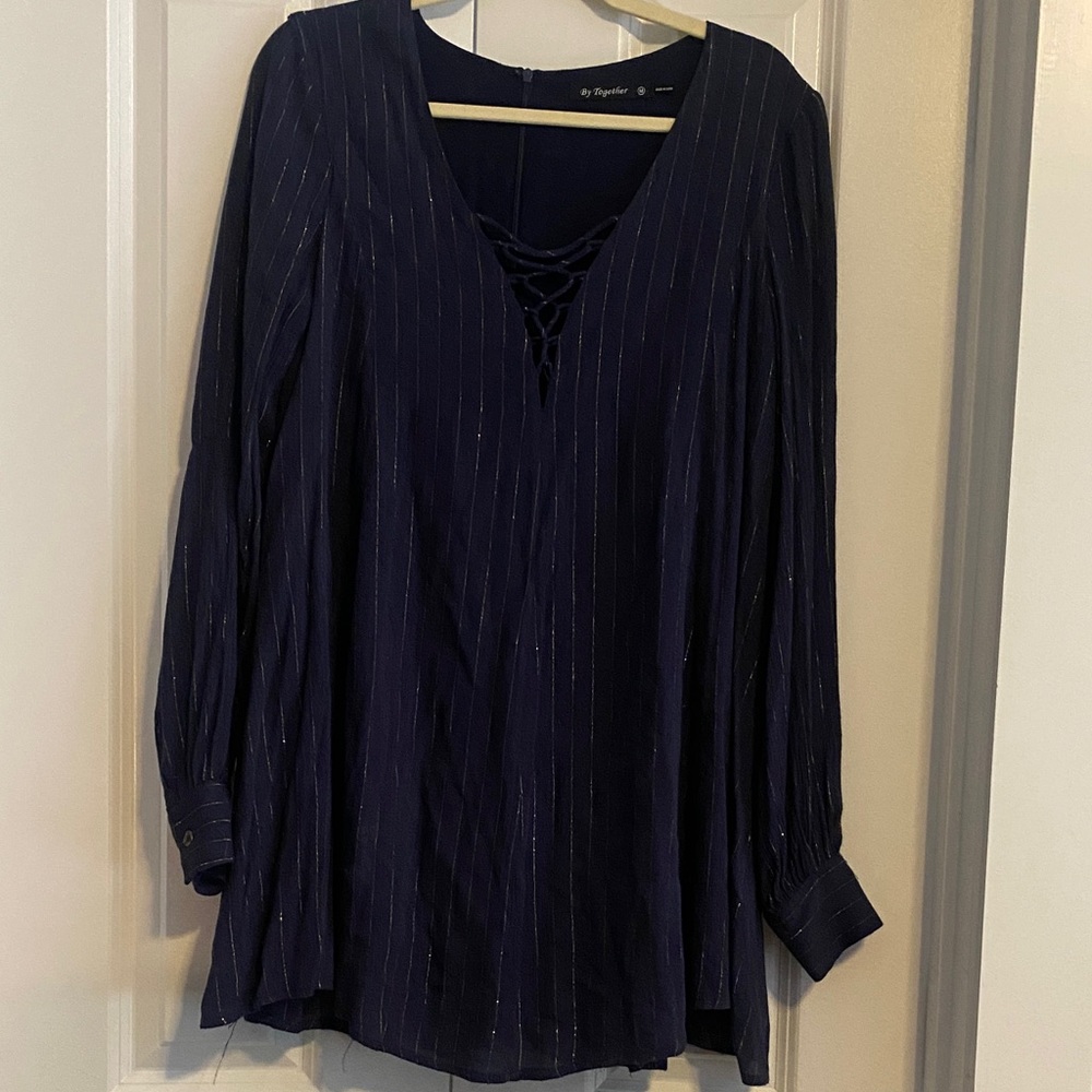 By Together Deep Blue Blouse with Silver Accents